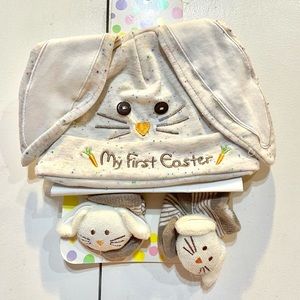 0-12 month baby “My First Easter” hat with booties gift set. Bunny ears